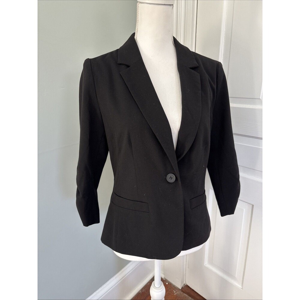Eliza J Women Black Blazer Size Small Single Button 3/4 Sleeve Stretchy
